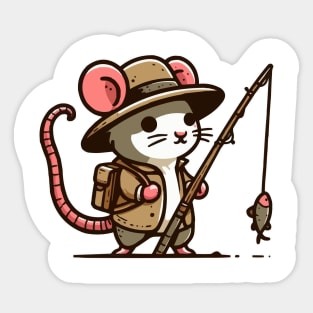 Rat Fishing With Fishing Rod Sticker